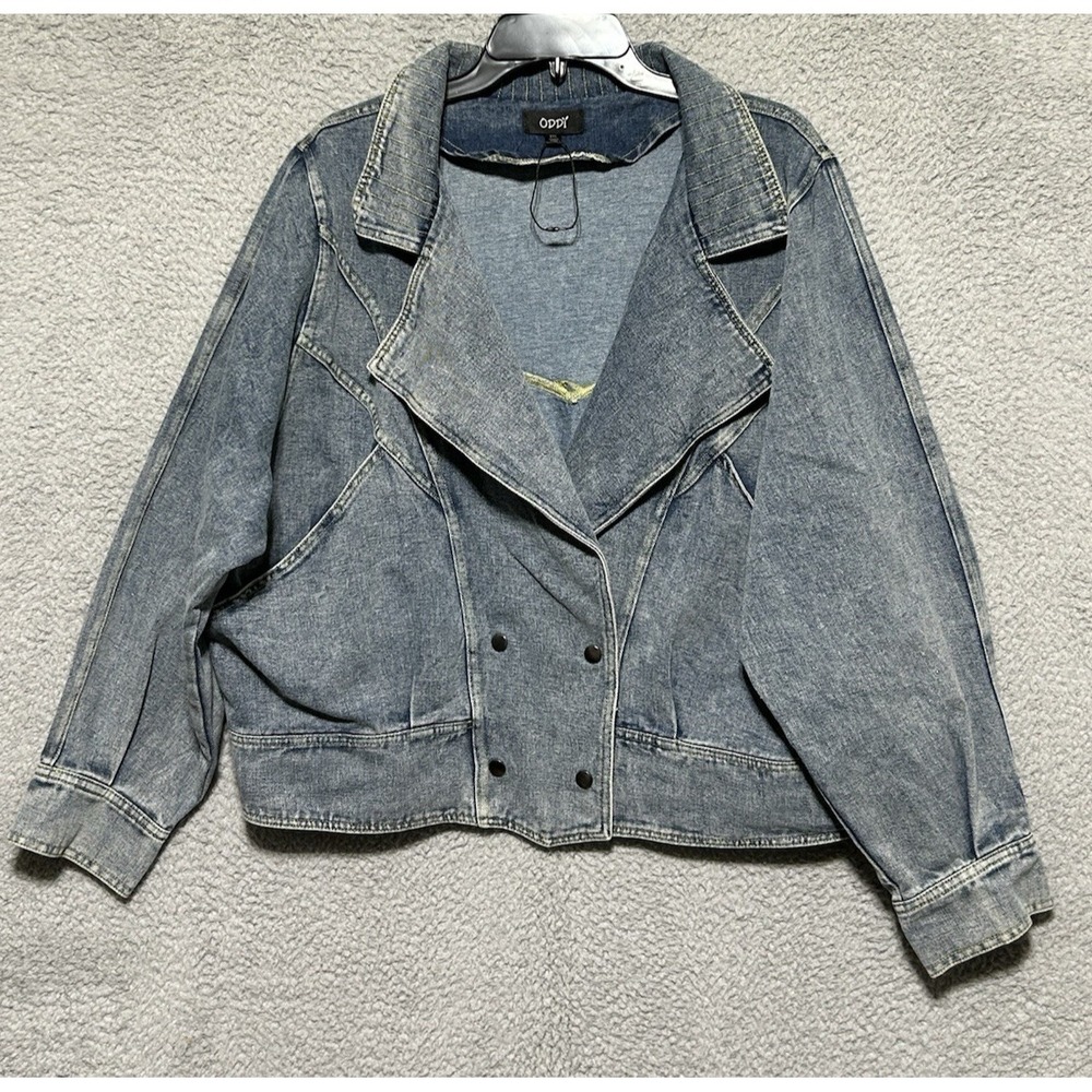 Oddy Jean Jacket Womens 2x Double Breasted Chore Pockets Blue Denim‎ 80s Style